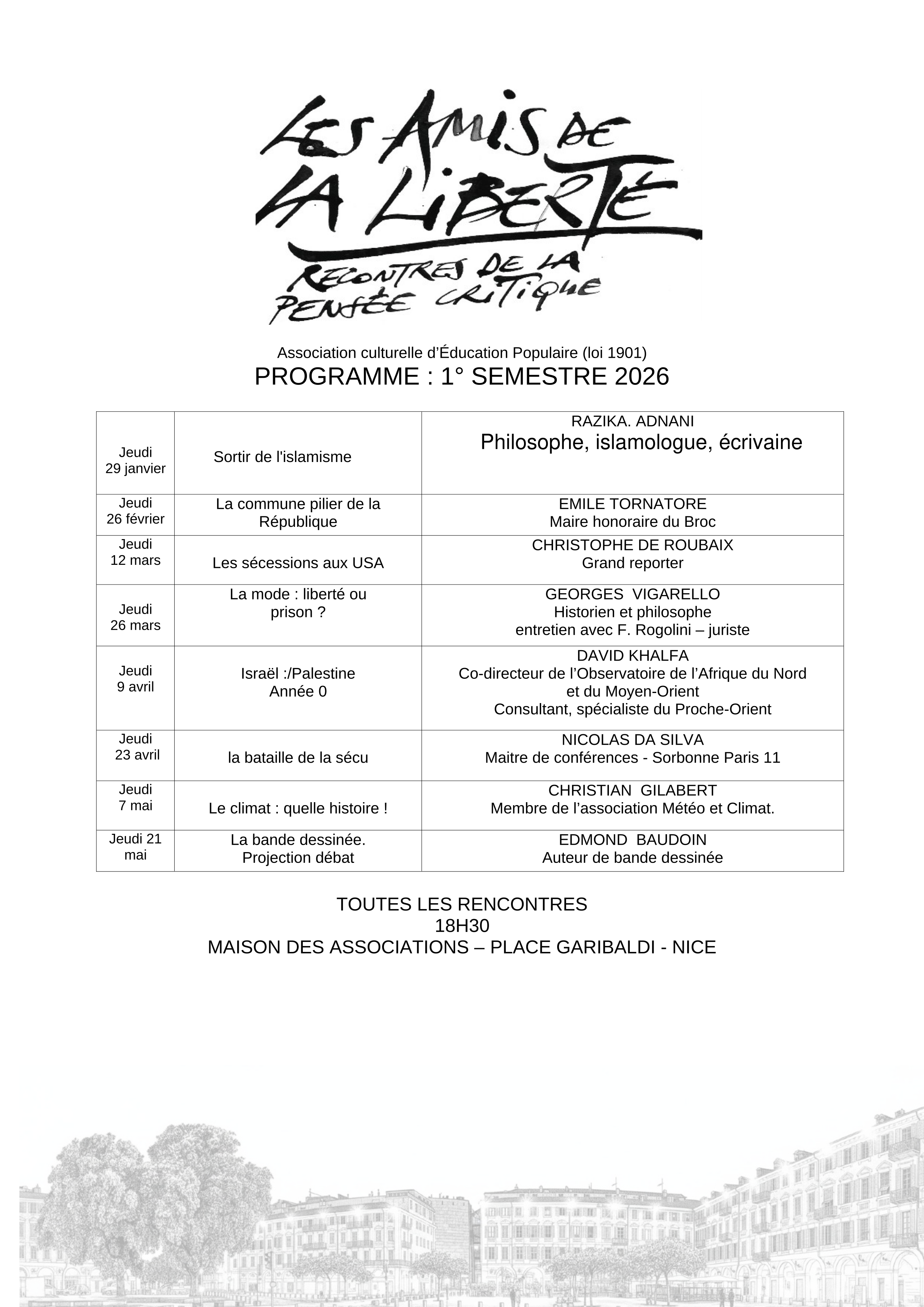 Programme 1 semestre 2026